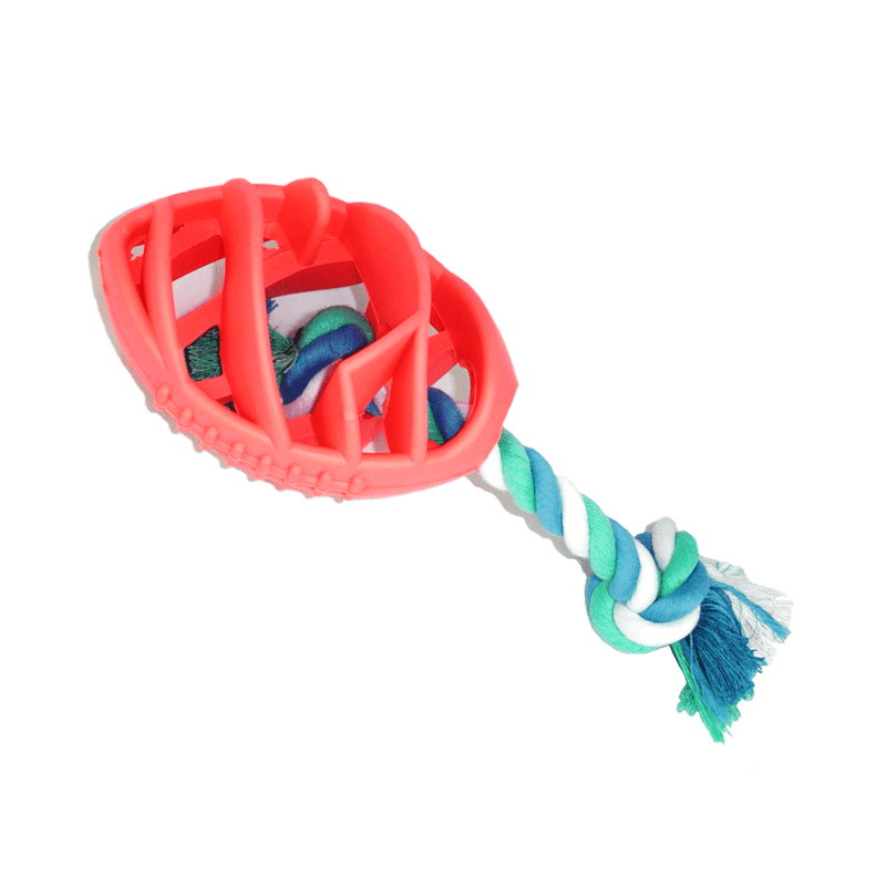 Rubber Football Chew Toy with Tug Rope for Dogs Navy Blue